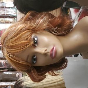 Wig Golden Blonde with platinum highlights  wavy with bang